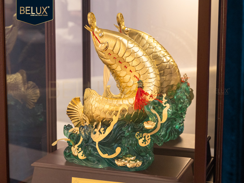 Tượng Cá Chép Hoá Rồng dát vàng 24k&nbsp;36x28x17cm